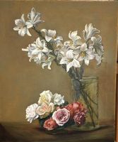 Копия картины Анри Латура «Лилии и розы»