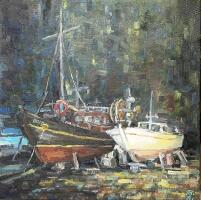 Картина «Старые корабли на пристани»