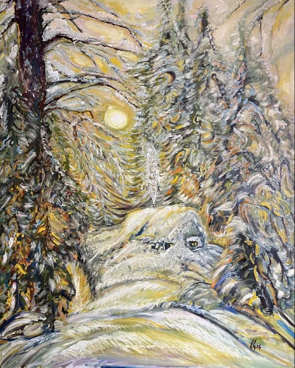 Картина «Золотой рассвет в заснеженном лесу»»