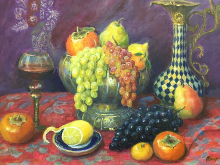 Картина "Натюрморт с виноградом и фруктами"