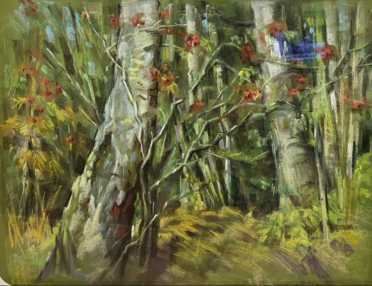 Пейзаж «Рябинки среди берез»