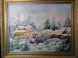 Картина «Зимой в деревне»