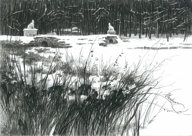 Картина "Зима в усадьбе"