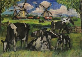 Картина "Пейзаж с коровами"